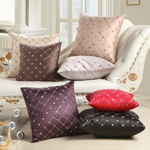 American Simplicity Style Leather Texture Embroidered Cushion Covers Fashion Solid Plaid Pillow Covers 45*45cm Decorative Pillow