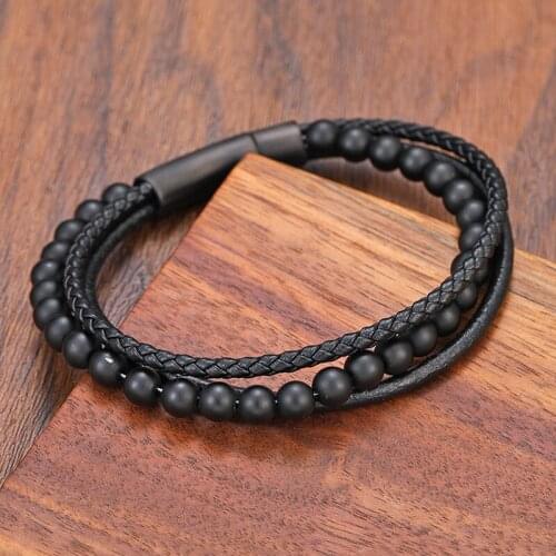 New Charm Simple Mens and Womens Bracelets Bangle Multi-woven Stainless Steel Beaded Black Bracelets Classic Gift Jewelry