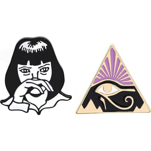 Lonely Girl Eye Triangle Enamel Pin Custom Insect Brooch Bag Clothes Lapel Pin Badge Punk Jewelry Gift for Kid Friends