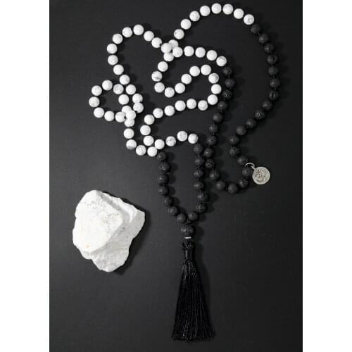 OAIITE Howlite & Lave Rock Natural Stone 108 Beads Mala Necklace Yoga Meditation Necklace for Women Men