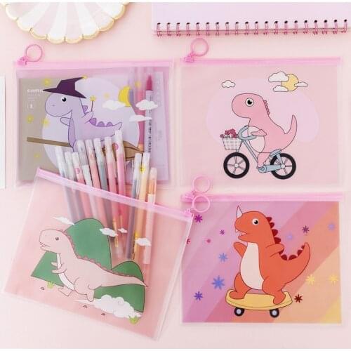 32 pcs/lot Magic Dinosaur Transparency Zipper Transparent PVC A5 File Folder Document Filing Bag Stationery Bag