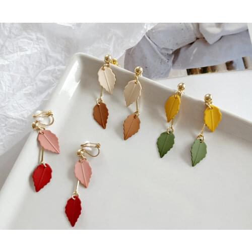 Colorful Leaves Funny Clip Earrings No Hole New Coming Mori Girls Charm Earrings