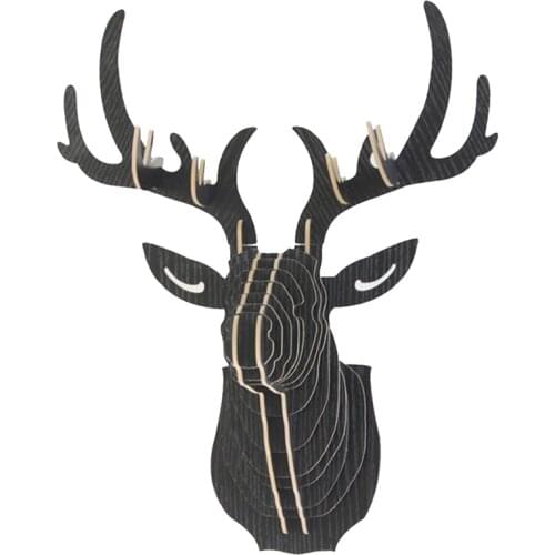 Nordic Wood Crafts DIY Deer Head Europe Characteristic House Decoration Miniature Animal Figurines for Home Decor