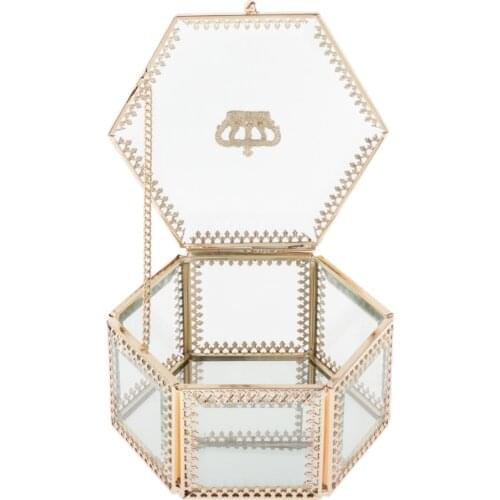 Glass Jewelry Make-up Organizer Box Geometric Terrarium Plants Holder