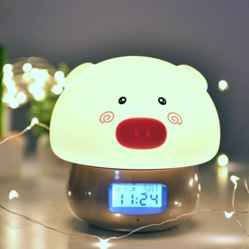 Cute Animal LED Night Light Alarm Clock USB Rechargeab Childrens Bedroom Bedside Decoration Creative Gift Remote Control
