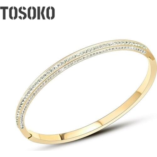 TOSOKO Stainless Steel Jewelry Star Half Full Zircon CLASP BRACELET Womens Elegant Fashion Bracelet BSZ141