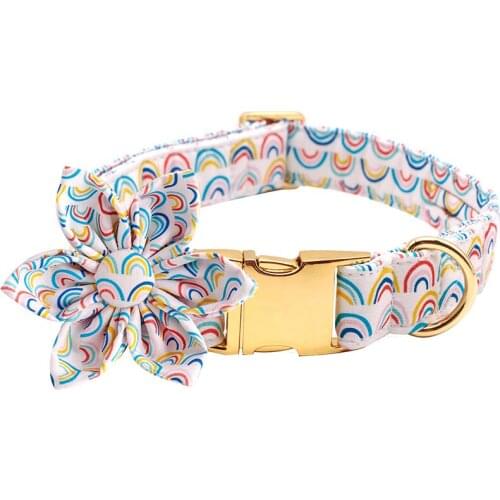 Unique Style Paws Cotton Dog Collar with Flower Rainbow Pet Collar for Large Medium Small Dogs Cats
