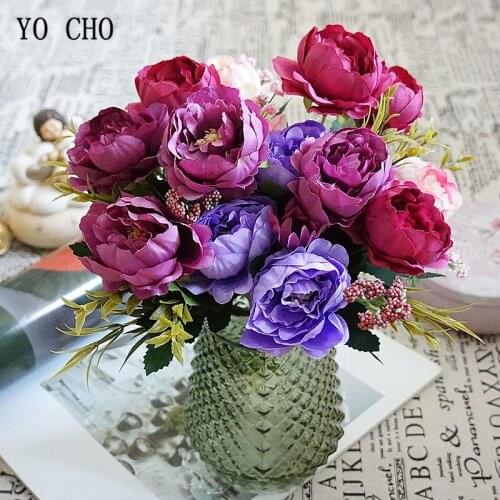 YO CHO Bride Wedding Bouquet Bridesmaid Holding Bouquet Artificial Silk Flower 7 Heads Peony DIY Wedding Home Office Decoration
