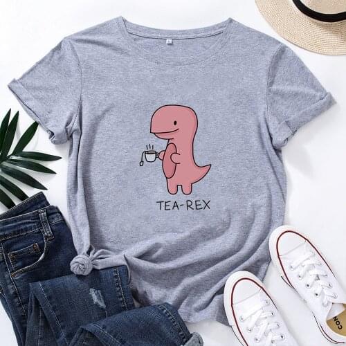 TEA-REX Graphic T-shirt Kawaii Funny T Shirts Round Neck Cotton Womens Tshirt Tops Casual Tee Shirt Femme