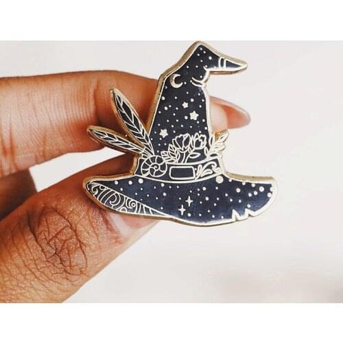Celestial Witch Hat Crafty Enamel Brooch Pin Backpack Hat Bag Collar Lapel Pins Badges Women Mens Fashion Jewelry Accessories