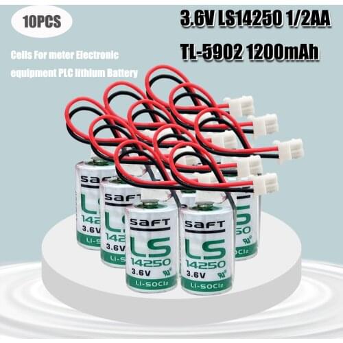 10pc SAFT 3.6V LS14250 1/2AA 14250 1200mAh Li-SOCl2 Batteries Replacements Cell + Plug For Mac Computers Tadiran TL-5902 TL-2150