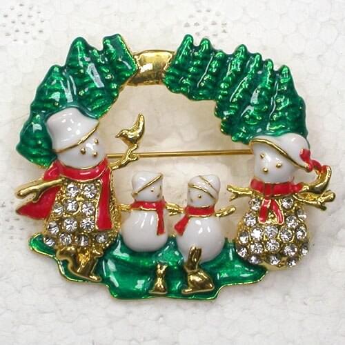 12pcs/lot Wholesale Christmas Gift Brooch Rhinestone Enamel Snowman Pin brooches C102102