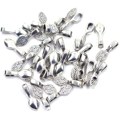 20Pcs Pendants Bail Beads Leaf Tags Base Glue on Silver Tone Jewelry DIY Findings 16x5mm(5/8"x2/8")