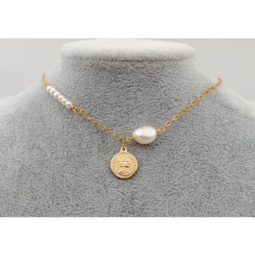 2021 New Elegant 100% Natural Freshwater Pearl Necklace for Women 14KGF Link Chain Chokers Necklace 40cm