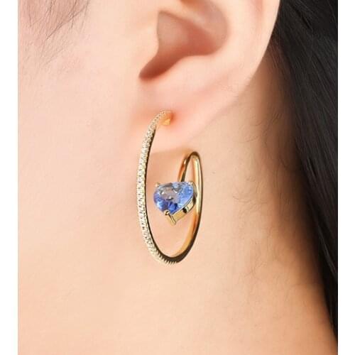 2020 Gold Copper Blue Green Purple AAA Cubic Zirconia Big Round Earrings Fashion Female Party Gift For Womens Fashion jewelry