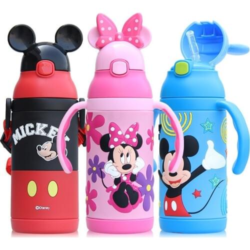 380ml 280ml Disney Minnie Mickey Baby Water Cup Stainless Steel Insulation Bottle Portable Straw Cup Festival Children Cups