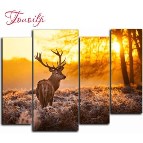 4pcs,Full,square&round Diamond Embroidery,5D,Forest deer Diamond Painting,Cross Stitch,3D,Diamond Mosaic,diamond pattern,Crafts