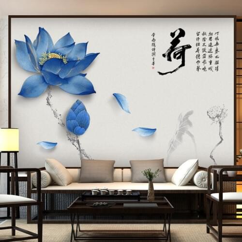 Large Blue Lotus Flower Wall Stickers Home Decor Living Room Bedroom Decal TV Backdrop Mural Vinyl Art Wallpaper