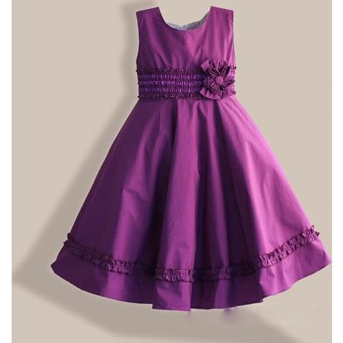 6-12Y girl dress cotton casual purple kids clothes lace flower sleeveless princess dress for Christmas