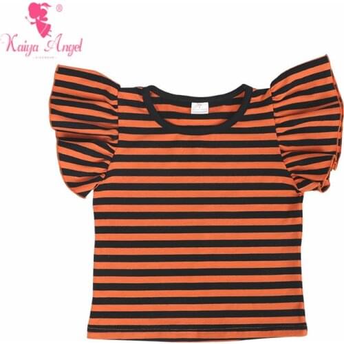 Kaiya Angel Halloween Orange Black Stripe Cotton Girls t-shirts Baby Girl Ruffle Birthday Wedding Party Wholesale Clothes