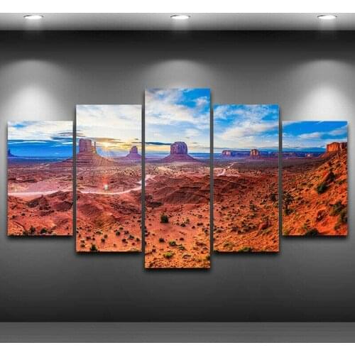 The Grand Canyon at Sunset Brown Hills 5 Panel Canvas Painting Modern Landscape Poster and Print Wall Art Picture for Home Decor