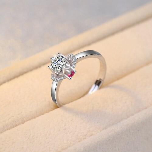 Cute Female Small Round Adjustable Ring Promise 925 Sterling Silver Engagement Rings For Women Vintage Wedding Band Ring