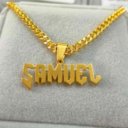 Cuban Chain Gold Color Custom Bold Name Necklaces Pendants Punk Jewelry Stainless Steel Personalized Boyfriend Gifts