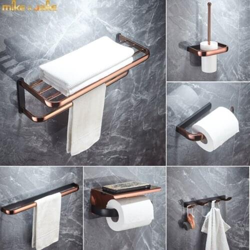 Brass bathroom shelf gunmetal wall towel shelf brass toilet towel bar Nordic triangle basket toilet brush hardware set