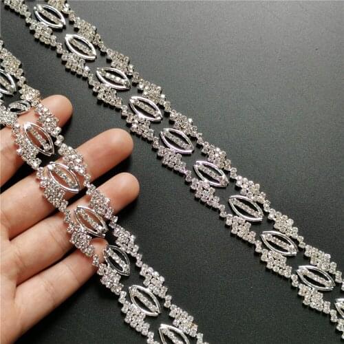 45cm/ Lot Silver Diamond Strap Rhinestones Trim Ribbon Blinking Crystal Metal Chain For Clothes Dress Bag Shoes Accessories