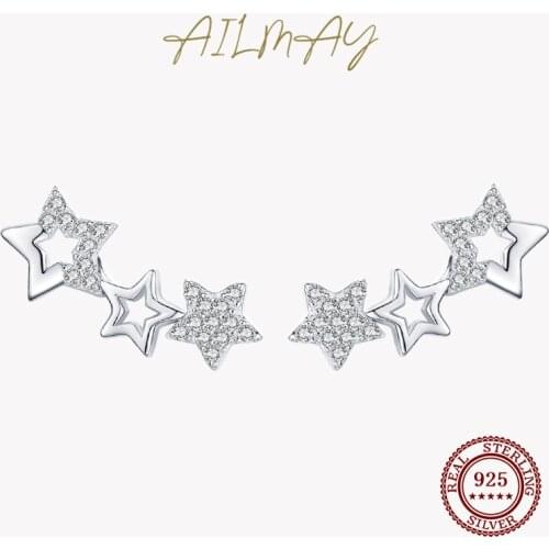 Ailmay Shiny Zircon Fashionc Stars Earring Genuine 925 Sterling Silver For Women Wedding Engagement Fine Female Jewelry