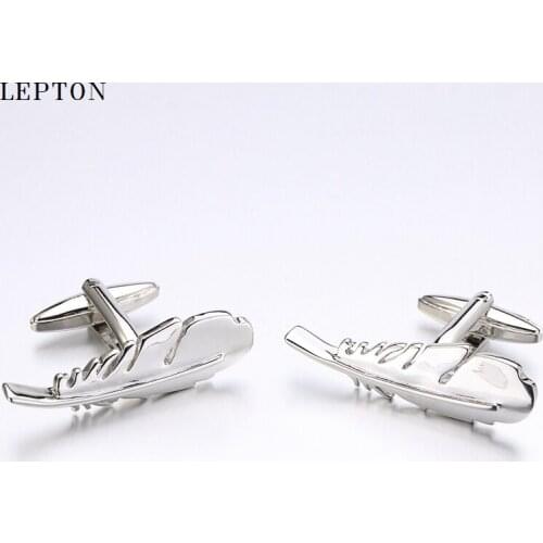 Hot Sale Real Tie Clip Metal Feather Cufflinks For Men Lepton Brand Feather Cufflinks Men Shirt cuffs Cuff links Relojes gemelos