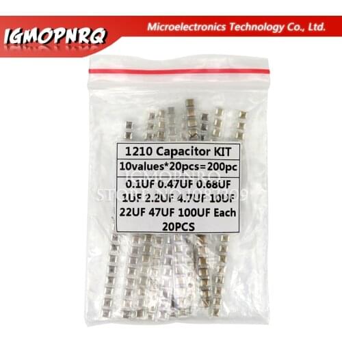 1210 SMD Capacitor assorted kit ,10values*20PCS=200PCS 100nF~100uF Samples Kit electronic diy kit