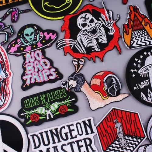 Embroidery Patch Punk Skull Patch Iron On Patches For Clothes Applique Snail Embroidered Patches For Clothing Stickers