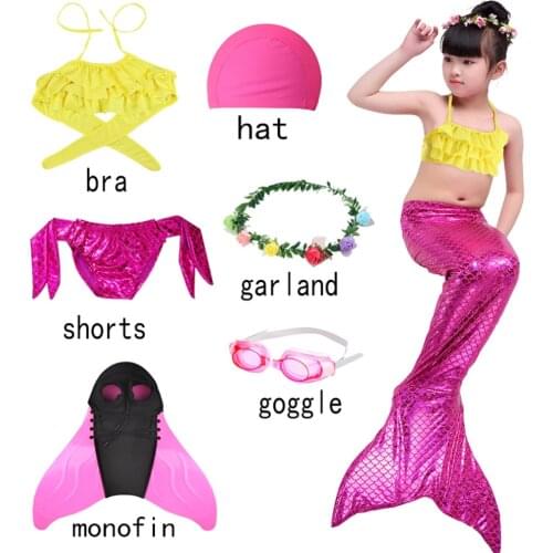 2021 New Kids Girls Mermaid Tail With Fin Swimsuit Bikini Bathing Suit Dress Party Children Clothes Swim Cosplay Costume 4-12y