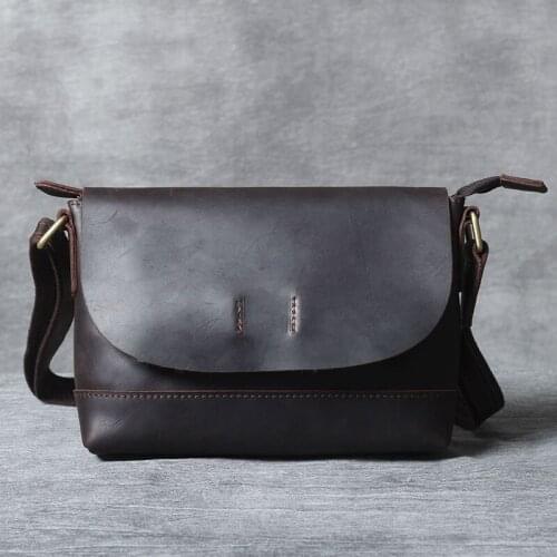 Retro casual crazy horse leather shoulder messenger bag men genuine leather simple work first layer cowhide small satchel