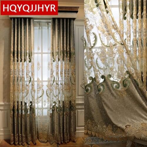 European style luxury embroidered villa curtain royal high quality classic elegant curtain for bedroom hotel kitchen living room