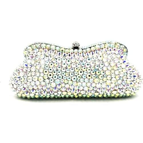 Luxury purses Bridal wedding party women evening party accessories bag diamonds clutches elegant AB silver crystal purses