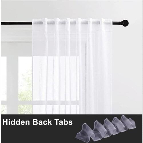 Hidden Back Tabs Curtains Super Soft Snow Pure White Window Tulle Wave Curtains for Living Room Big Chiffon Sheer Voile Bedroom