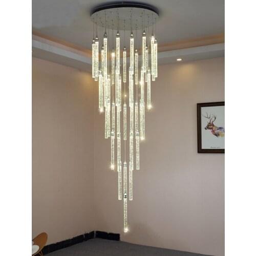 Custom Modern Luxury Stair Hanging Lamp Crystal Chandeliers Pendant Lights For Lobby Design Style Chandelier Staircase Lighting