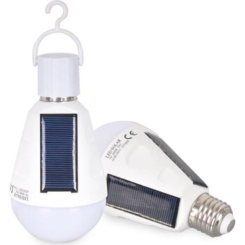 LED solar E27 bulb 7W AC85-265V dusk to dawn bulb day and night rechargeable emergency lighting for outdoor travel camping