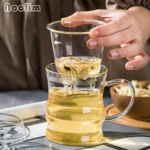 Heat Resistant Glass Tea Mug with Lid and Filter Transparent Coffee Milk Mug Teaset Office Strainer Teacups Drinkware 350ML