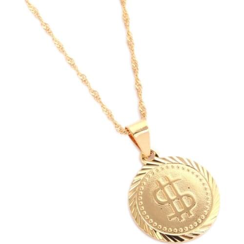 Rock Hip Hop US Dollar Money Symbol Sign Pendant Necklace Women Round Jewelry
