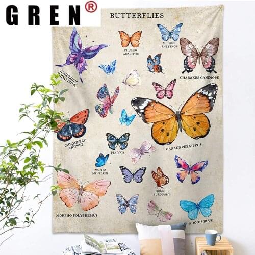 GREN Tapestry Wall Hanging Butterfly Fabric Mural Background Cloth Wall Rugs Towel Beach Blanket Dorm Living Home Decor
