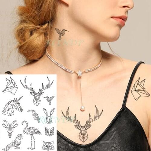 Waterproof Temporary Tattoo Sticker Deer Bird Unicorn Geometric Creative Animal Fake Tatto Flash Art Tatoo for Kids Women Men