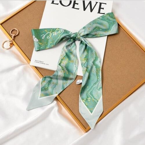 Yishine Elegant Pattern 7cm*130cm New Women Brand Bag Silk Scarf Long Head Skinny Handle Bag Scarves Wraps New 2021