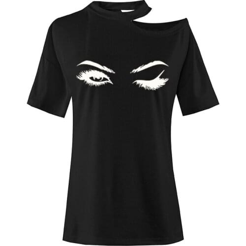 New Pretty Eyelashes Big Eyes For Girl T Shirt Women Short Sleeve Summer Blusas Casual Sexy Off Shoulders O-Neck Camisetas