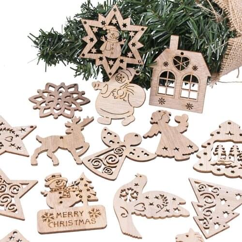 10Pcs Hollow Out Xmas Tree Snowman Christmas Wooden Pendants Hanging Ornament Christmas Decoration Lovely Hollow Out