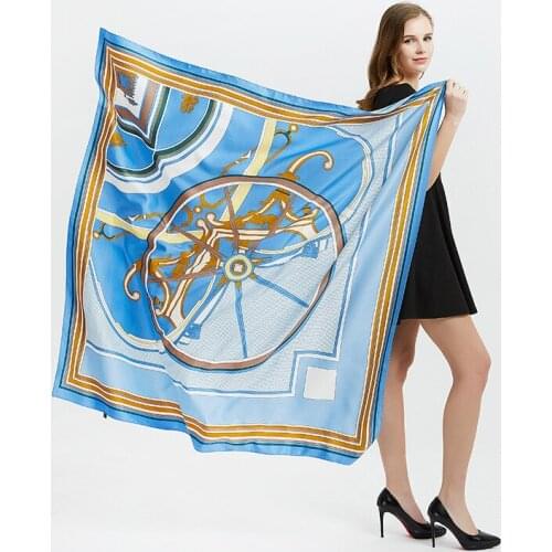 130*130cm TOP Silk wheel horse luxurious Scarves Women Foulard Square Hijab Scarf Ladies Shawl wrap muffler pareo female hijab