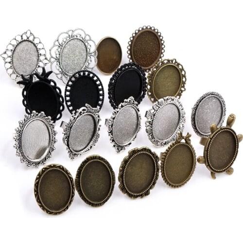 18x25mm 5pcs Antique Silver Plated/ Bronze/Black Brass Oval Adjustable Ring Settings Blank/Base,Fit 18x25mm Glass Cabochons
