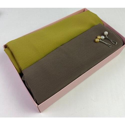 2pc/box Crinkle Chiffon Hijab Scarf With Box Shawls Ladies Muslim Fashion Plain Wraps Headband Long scarves/scarf 180*75cm